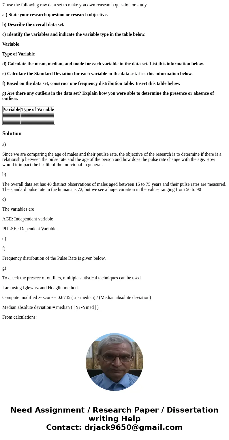 7. use the following raw data set to make you own reasearch question or study a ) State your research question or research objective. b) Describe the overall da 7. use the following raw data set to make you own reasearch question or study a ) State your research question or research objective. b) Describe the overall da