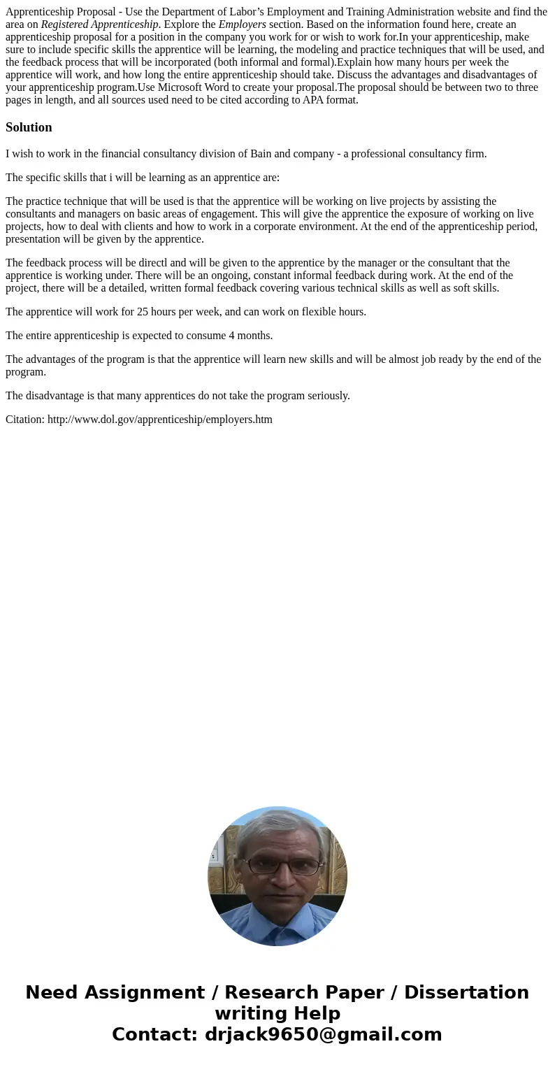 Apprenticeship Proposal - Use the Department of Labor’s Employment and Training Administration website and find the area on Registered Apprenticeship. Explore t Apprenticeship Proposal - Use the Department of Labor’s Employment and Training Administration website and find the area on Registered Apprenticeship. Explore t