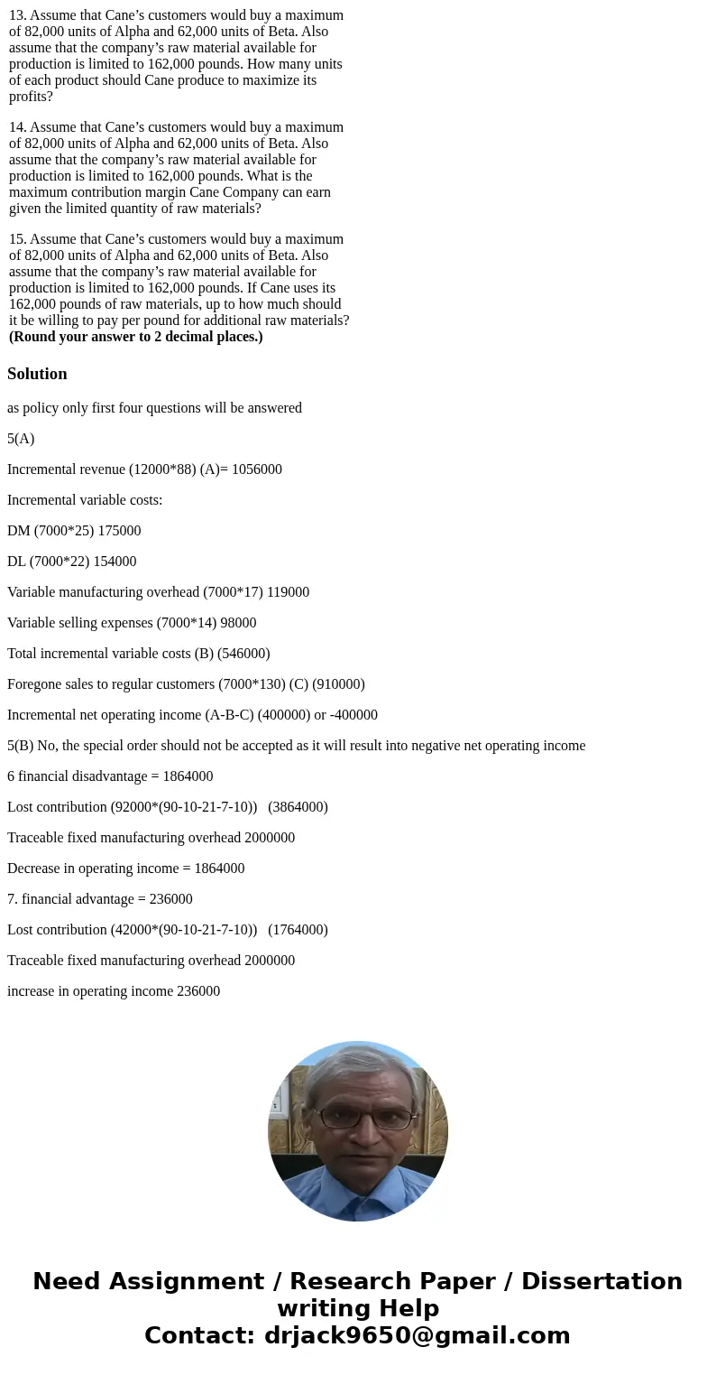 Cane Company manufactures two products called Alpha and Beta that sell for $130 and $90, respectively. Each product uses only one type of raw material that cost