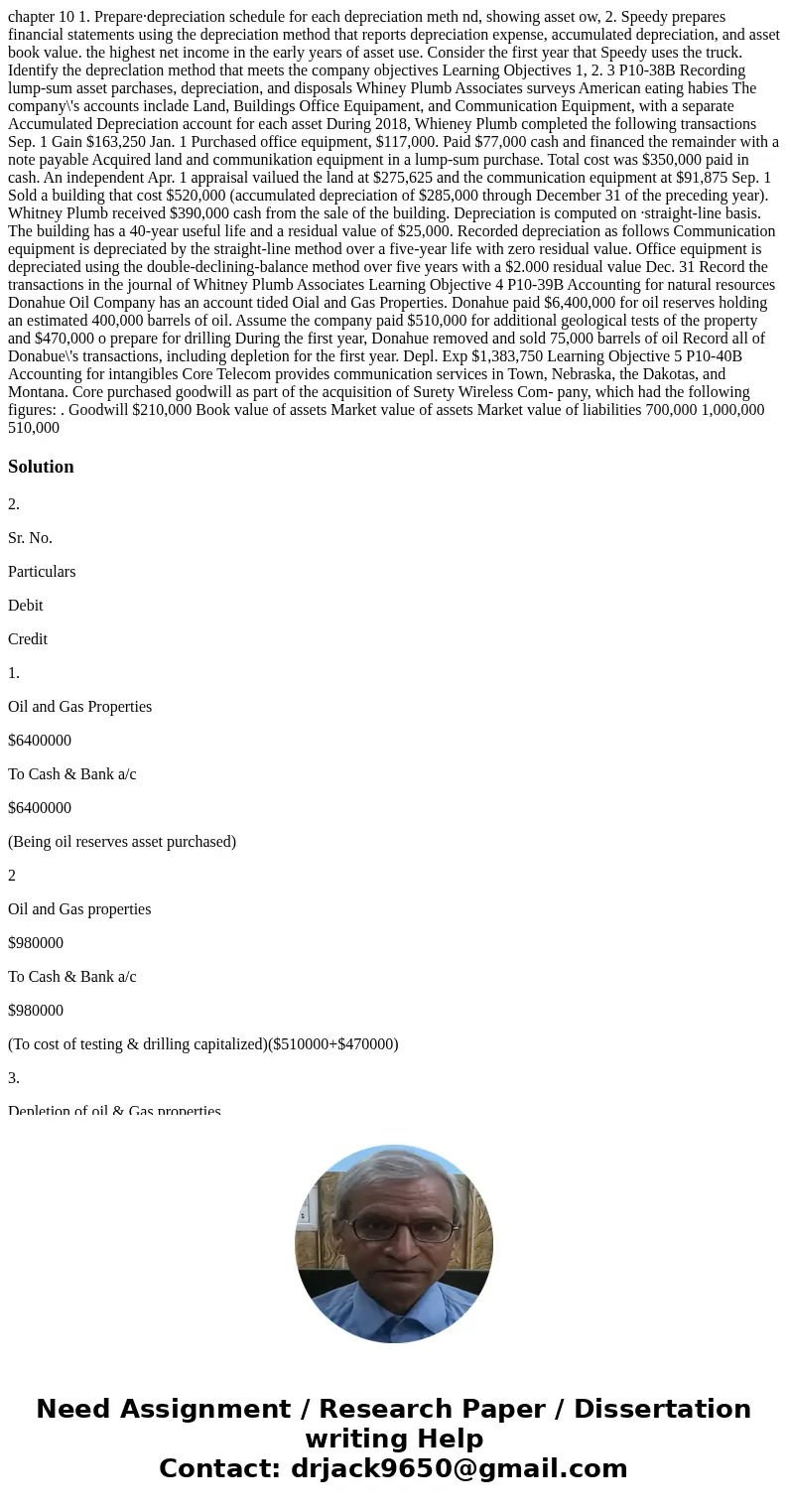  chapter 10 1. Prepare·depreciation schedule for each depreciation meth nd, showing asset ow, 2. Speedy prepares financial statements using the depreciation met
