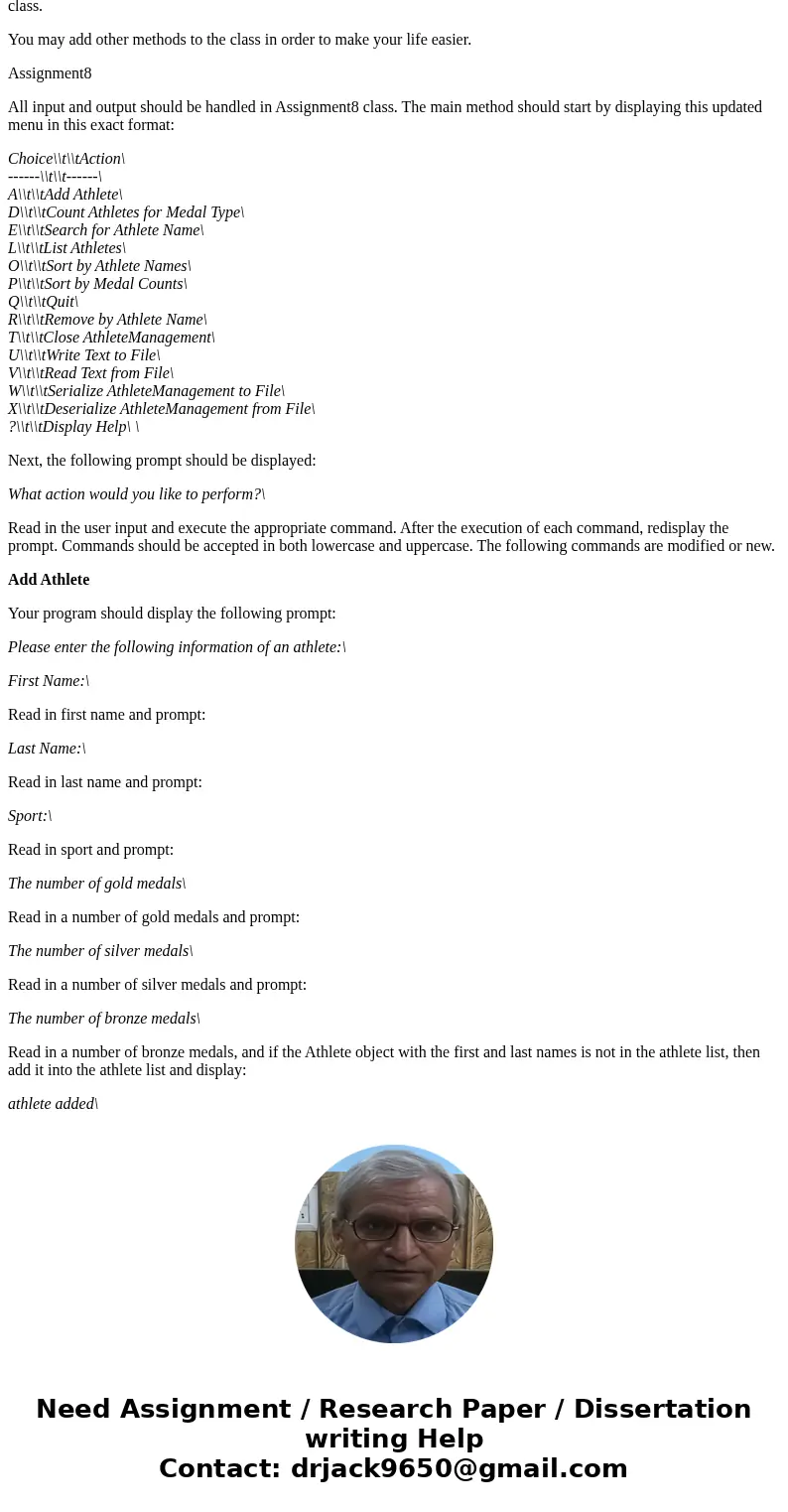 Class Diagram: Athlete The Athlete class implements the \ Class Diagram: Athlete The Athlete class implements the \