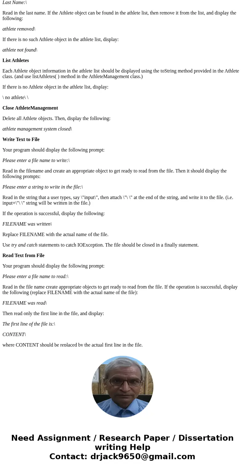 Class Diagram: Athlete The Athlete class implements the \ Class Diagram: Athlete The Athlete class implements the \