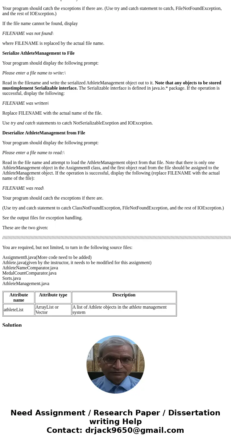Class Diagram: Athlete The Athlete class implements the \ Class Diagram: Athlete The Athlete class implements the \