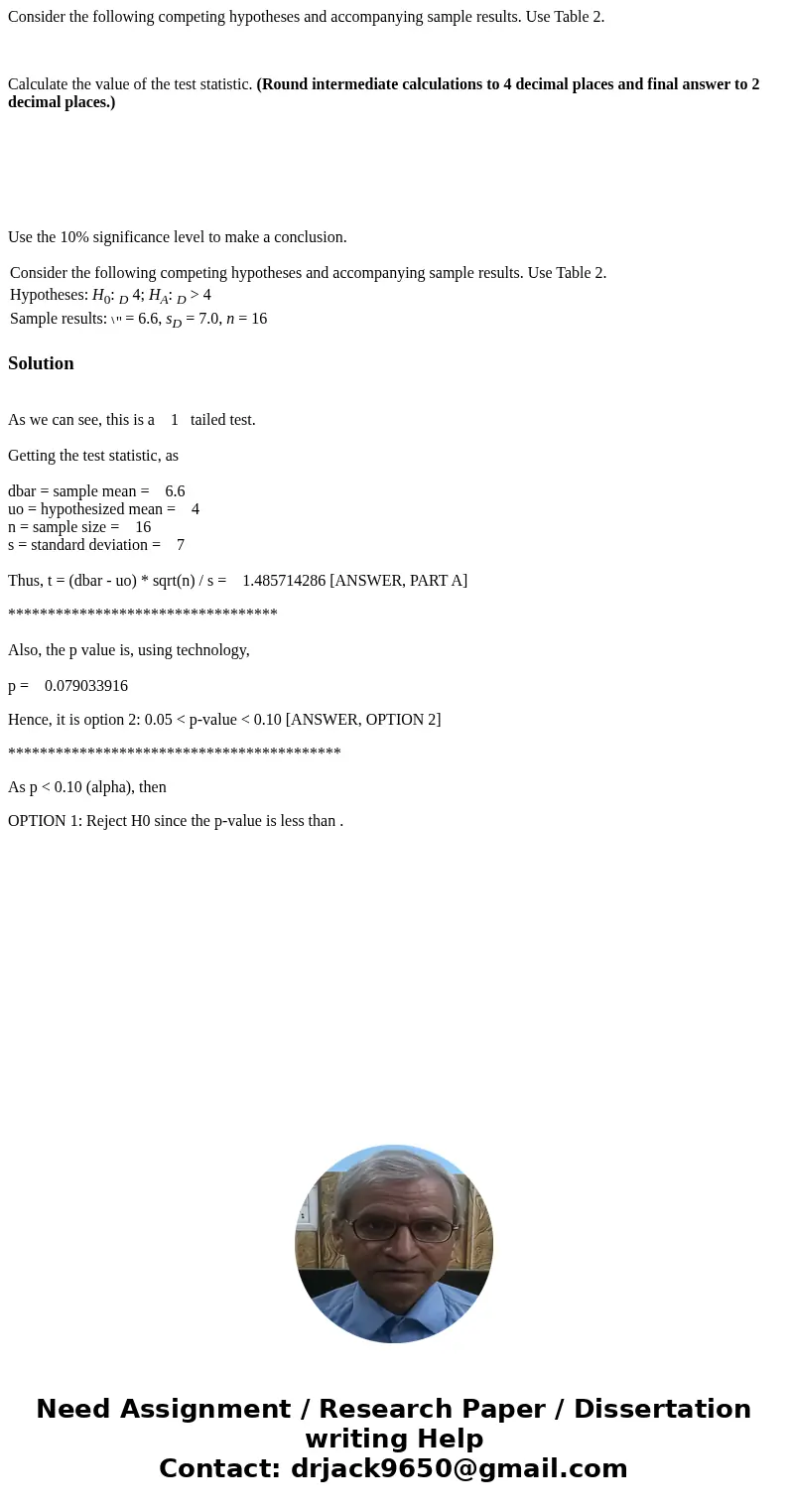 Consider the following competing hypotheses and accompanying sample results. Use Table 2. Calculate the value of the test statistic. (Round intermediate calcula Consider the following competing hypotheses and accompanying sample results. Use Table 2. Calculate the value of the test statistic. (Round intermediate calcula