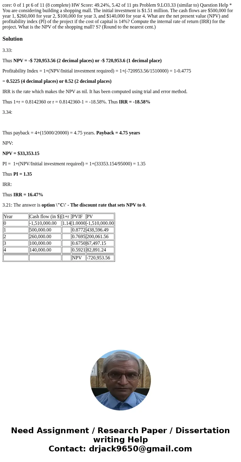 core: 0 of 1 pt 6 of 11 (8 complete) HW Score: 49.24%, 5.42 of 11 pts Problem 9.LO3.33 (similar to) Question Help * You are considering building a shopping mal  core: 0 of 1 pt 6 of 11 (8 complete) HW Score: 49.24%, 5.42 of 11 pts Problem 9.LO3.33 (similar to) Question Help * You are considering building a shopping mal