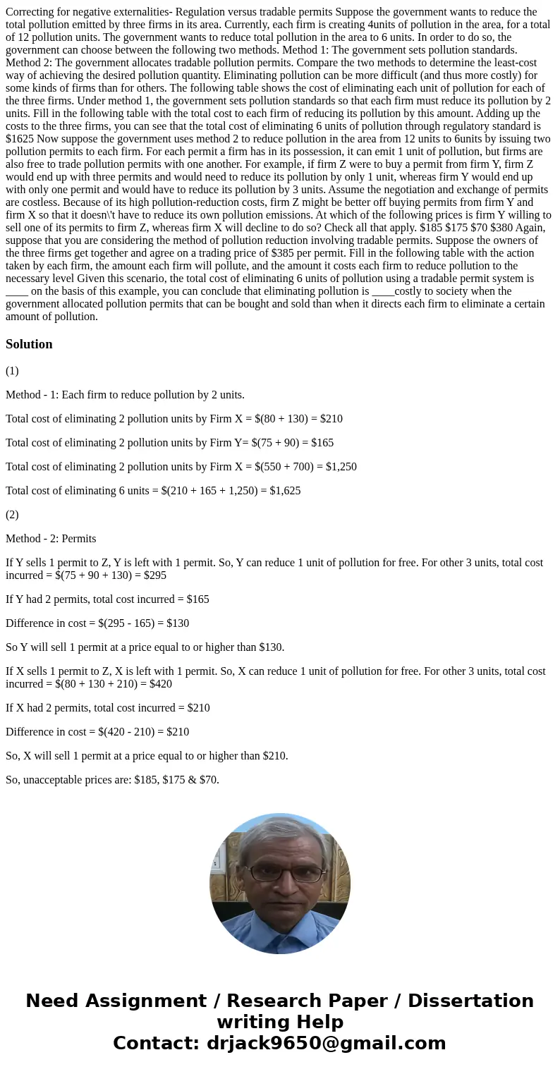  Correcting for negative externalities- Regulation versus tradable permits Suppose the government wants to reduce the total pollution emitted by three firms in 