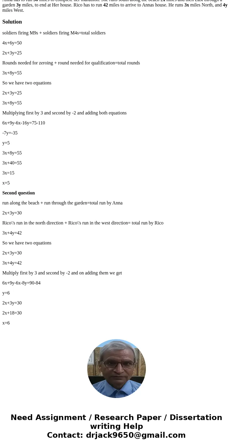 Dealing with linear equations- Solve the following: SGT Jones is conducting a weapons range for 50 Soldiers. He has a total of 4x Soldiers firing M9s and 6y fir Dealing with linear equations- Solve the following: SGT Jones is conducting a weapons range for 50 Soldiers. He has a total of 4x Soldiers firing M9s and 6y fir
