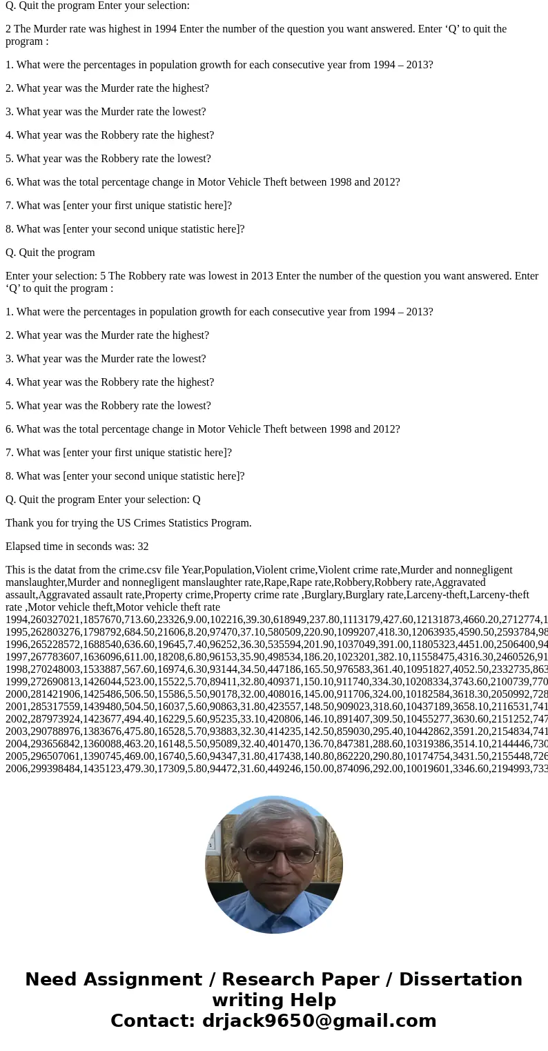 Design a Java application that will read a file containing data related to the US. Crime statistics from 1994-2013. The description of the file is shown below.  Design a Java application that will read a file containing data related to the US. Crime statistics from 1994-2013. The description of the file is shown below.