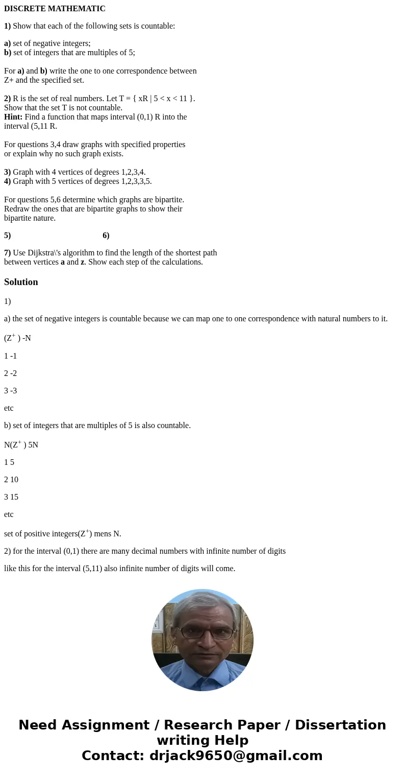 DISCRETE MATHEMATIC 1) Show that each of the following sets is countable: a) set of negative integers; b) set of integers that are multiples of 5; For a) and b) DISCRETE MATHEMATIC 1) Show that each of the following sets is countable: a) set of negative integers; b) set of integers that are multiples of 5; For a) and b)