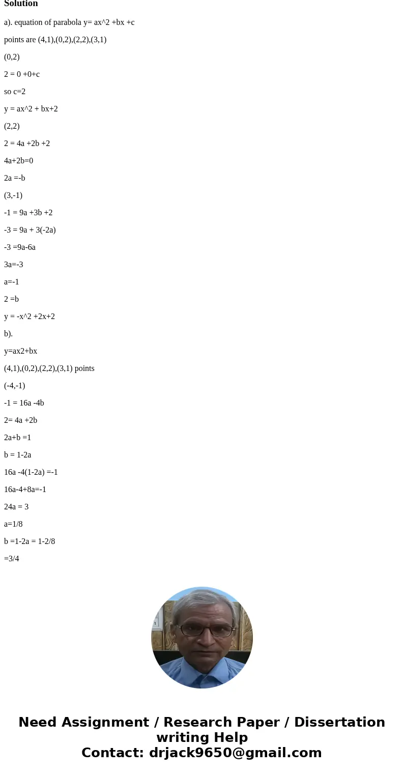 Do the following for the points (4,1),(0,2),(2,2),(3,1) (If you are entering decimal approximations, enter at least five decimal places.) (a) Find the equation  Do the following for the points (4,1),(0,2),(2,2),(3,1) (If you are entering decimal approximations, enter at least five decimal places.) (a) Find the equation