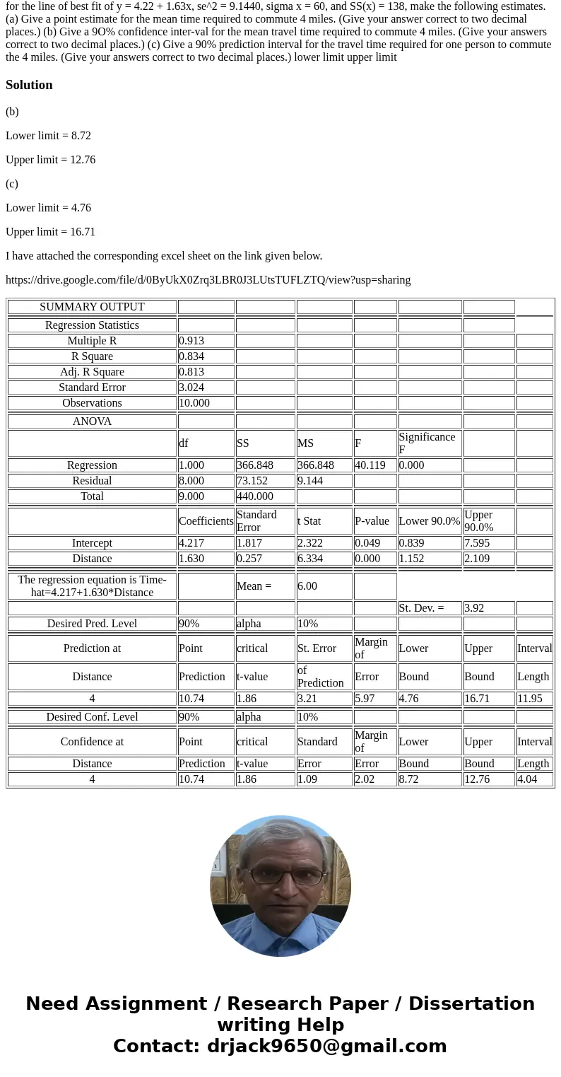  Each student in a sample of lo was asked for the distance and the time required to commute to college yesterday. The data collected are shown in the table. Dis