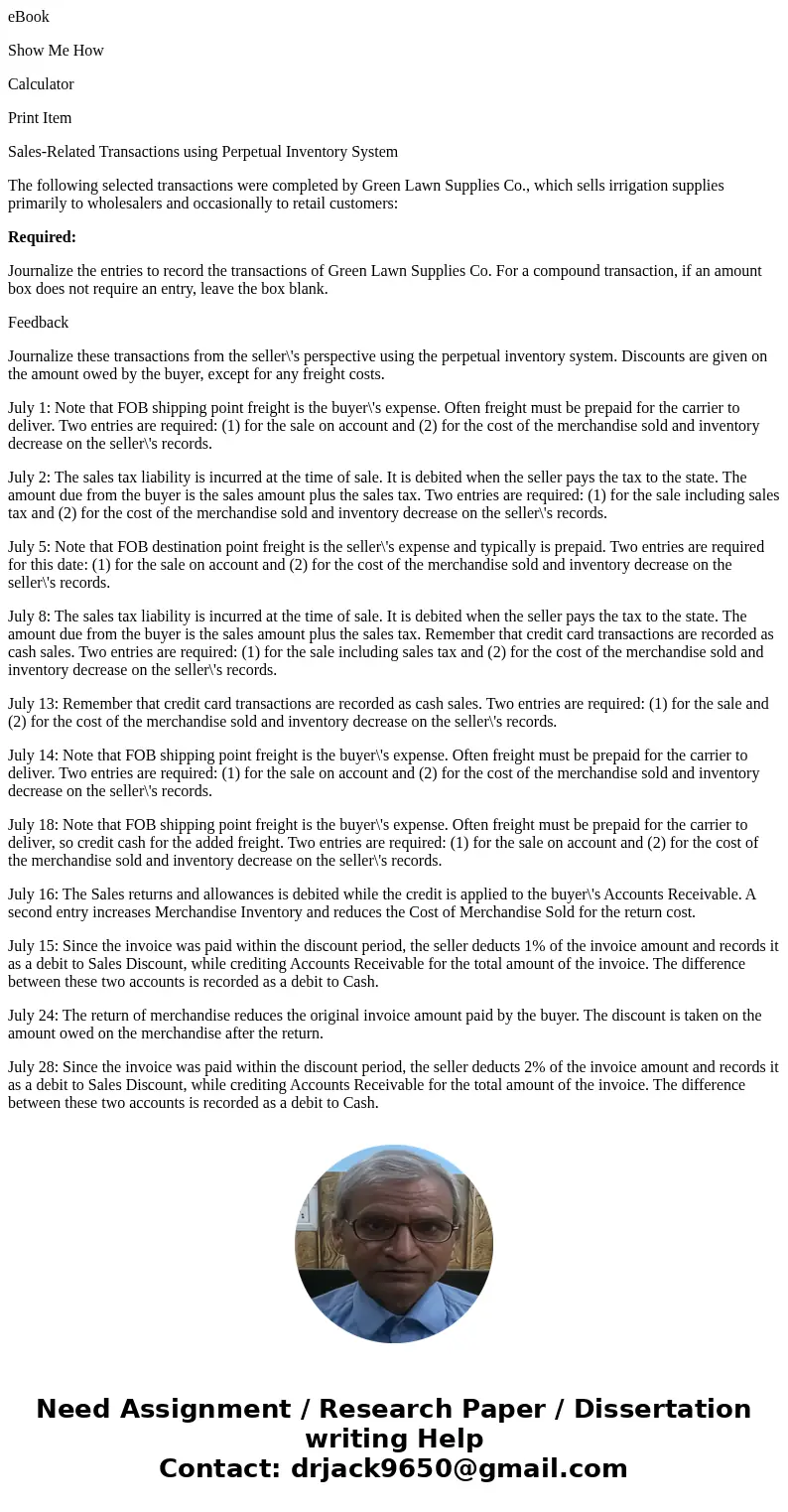 eBook Show Me How Calculator Print Item Sales-Related Transactions using Perpetual Inventory System The following selected transactions were completed by Green  eBook Show Me How Calculator Print Item Sales-Related Transactions using Perpetual Inventory System The following selected transactions were completed by Green