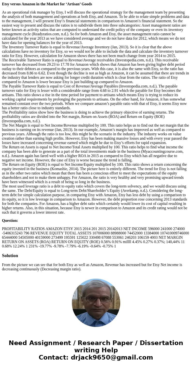 Etsy versus Amazon in the Market for ‘Artisan’ Goods As an operational risk manager by Etsy, I will discuss the operational strategy for the management team by 