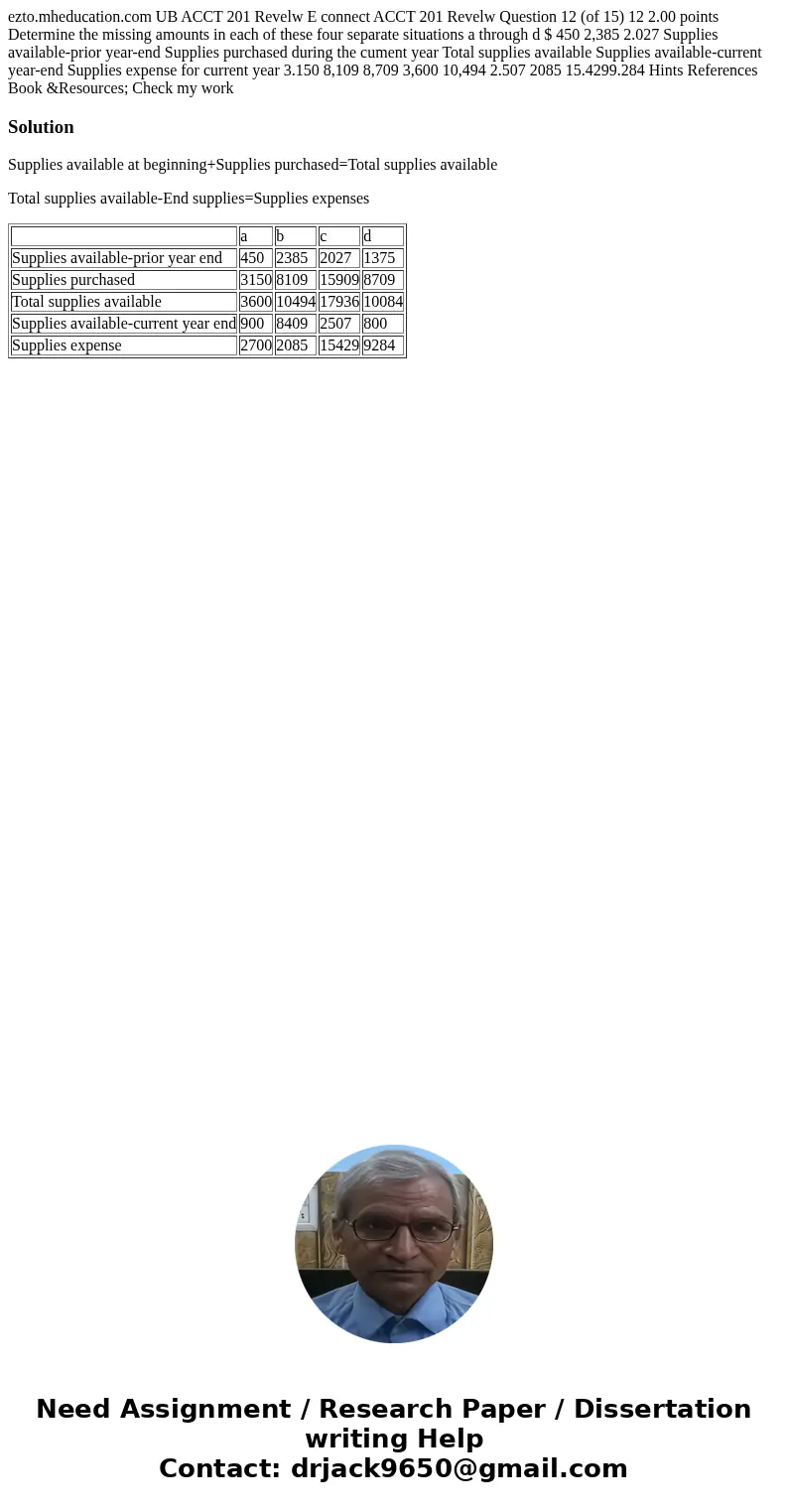 ezto.mheducation.com UB ACCT 201 Revelw E connect ACCT 201 Revelw Question 12 (of 15) 12 2.00 points Determine the missing amounts in each of these four separa  ezto.mheducation.com UB ACCT 201 Revelw E connect ACCT 201 Revelw Question 12 (of 15) 12 2.00 points Determine the missing amounts in each of these four separa