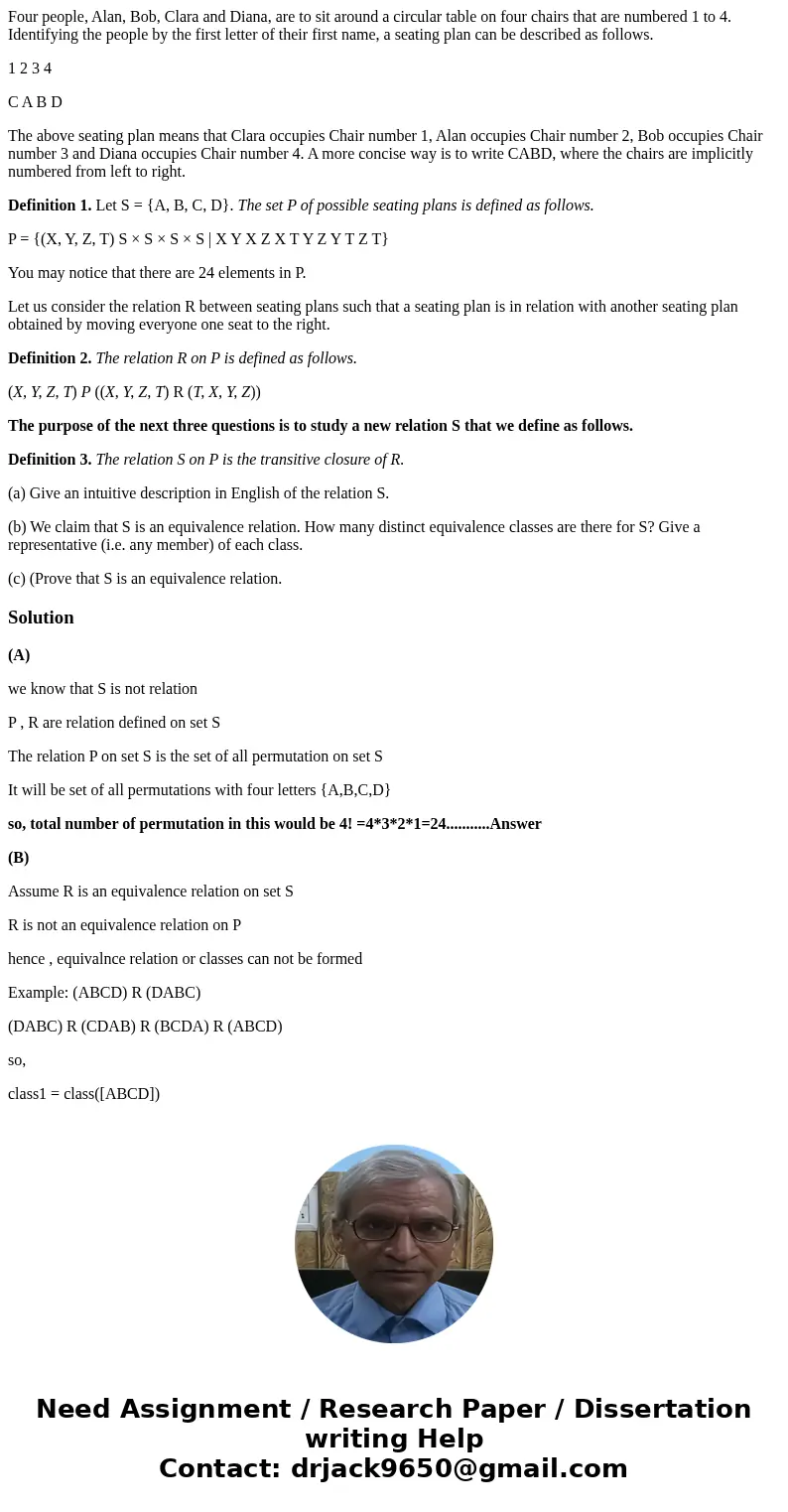 Four people, Alan, Bob, Clara and Diana, are to sit around a circular table on four chairs that are numbered 1 to 4. Identifying the people by the first letter  Four people, Alan, Bob, Clara and Diana, are to sit around a circular table on four chairs that are numbered 1 to 4. Identifying the people by the first letter