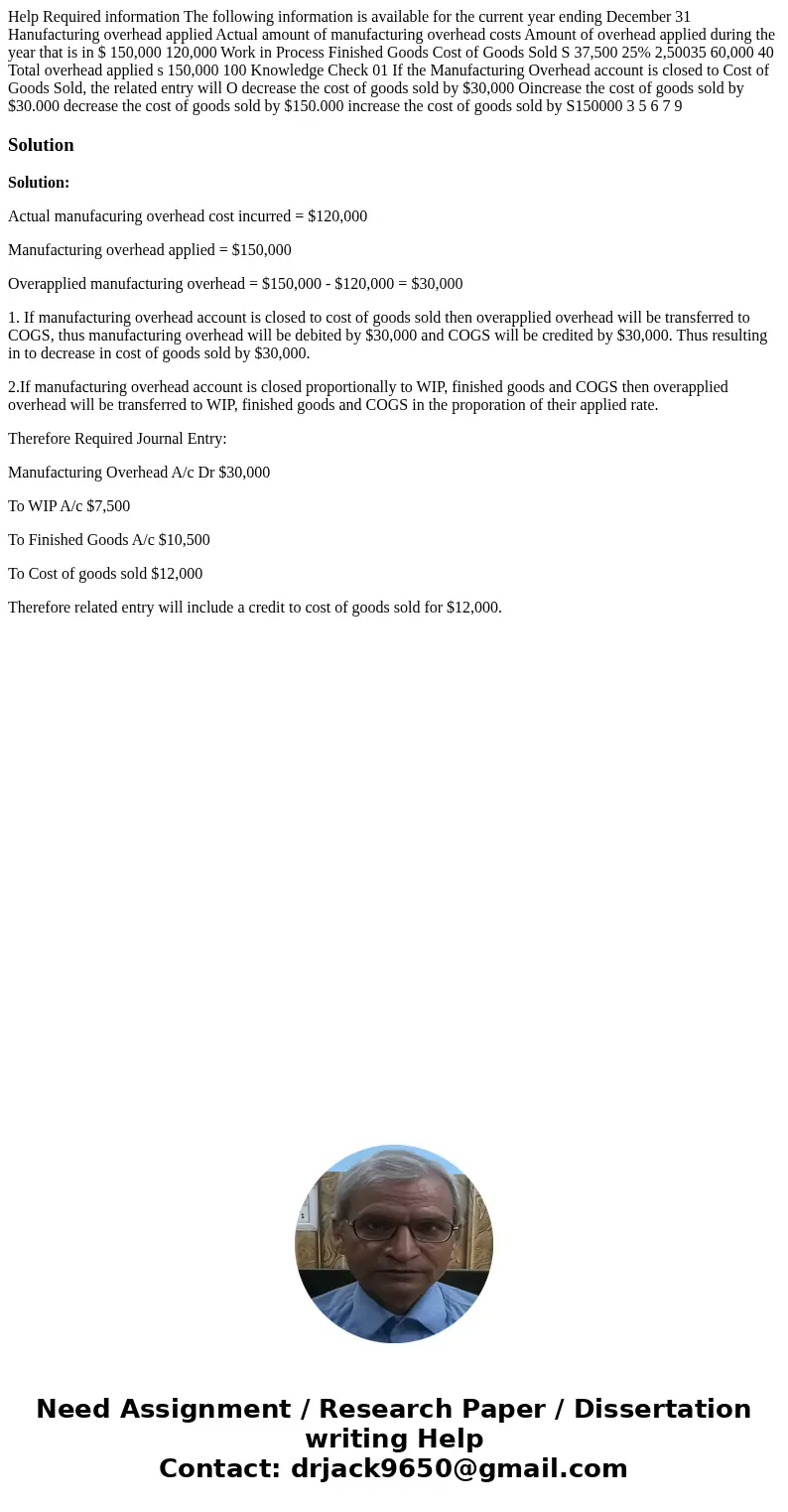 Help Required information The following information is available for the current year ending December 31 Hanufacturing overhead applied Actual amount of manufa  Help Required information The following information is available for the current year ending December 31 Hanufacturing overhead applied Actual amount of manufa