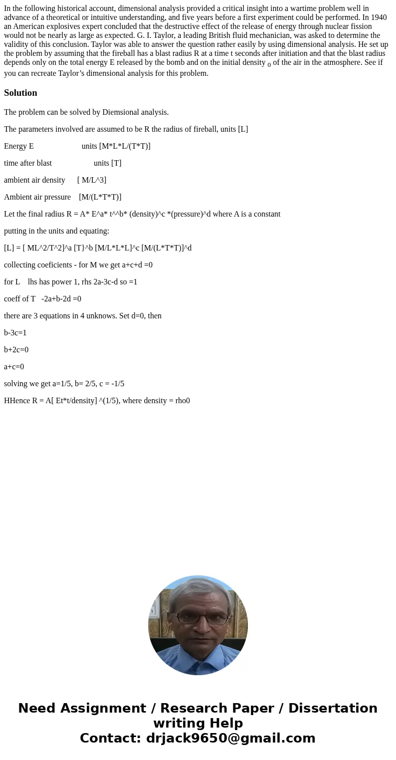 In the following historical account, dimensional analysis provided a critical insight into a wartime problem well in advance of a theoretical or intuitive under In the following historical account, dimensional analysis provided a critical insight into a wartime problem well in advance of a theoretical or intuitive under