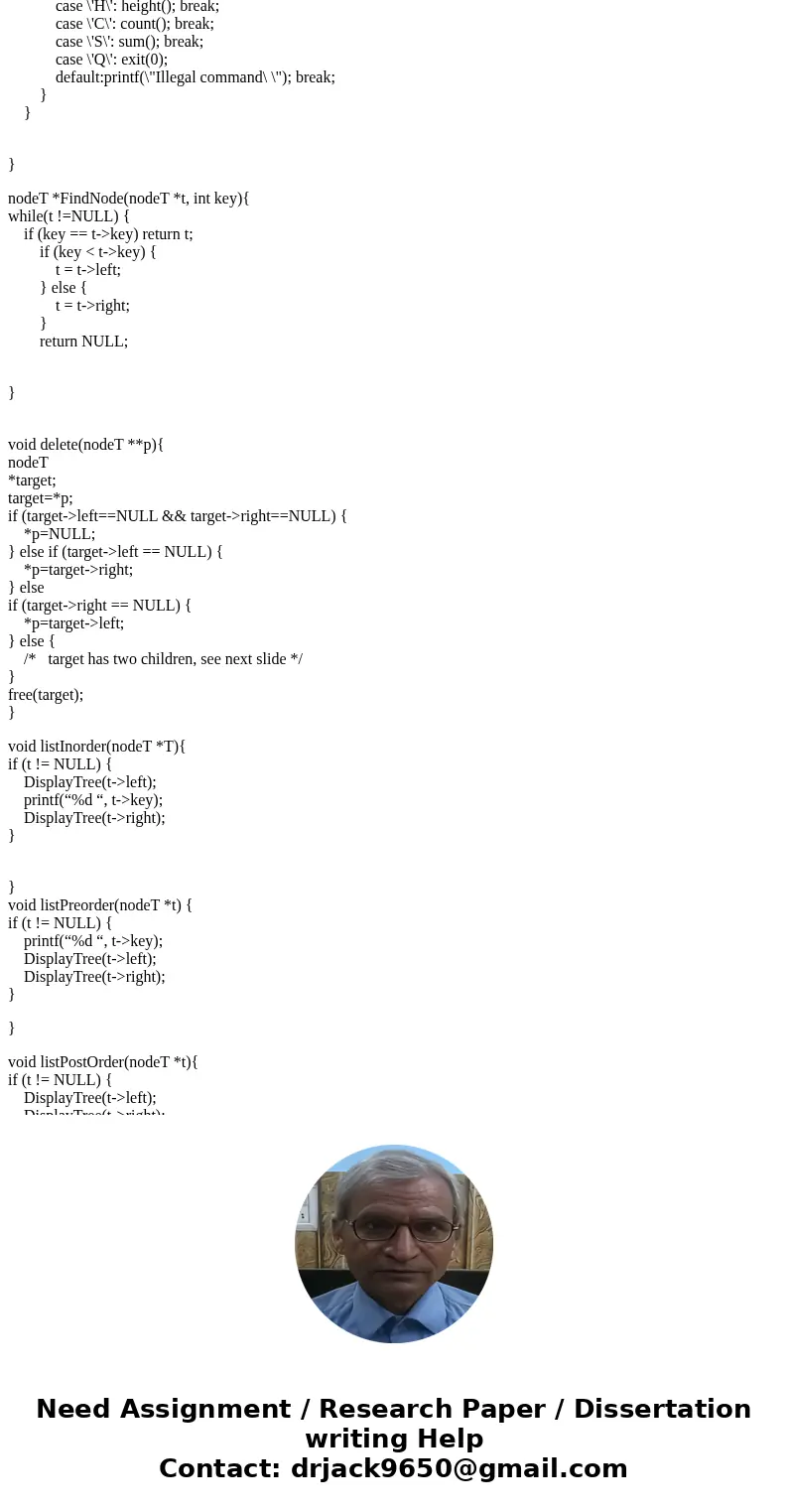 in this assignment you are asked to write a simple driver program and set of functions (maybein a library) that can be performed on a binary search tree. Your p in this assignment you are asked to write a simple driver program and set of functions (maybein a library) that can be performed on a binary search tree. Your p