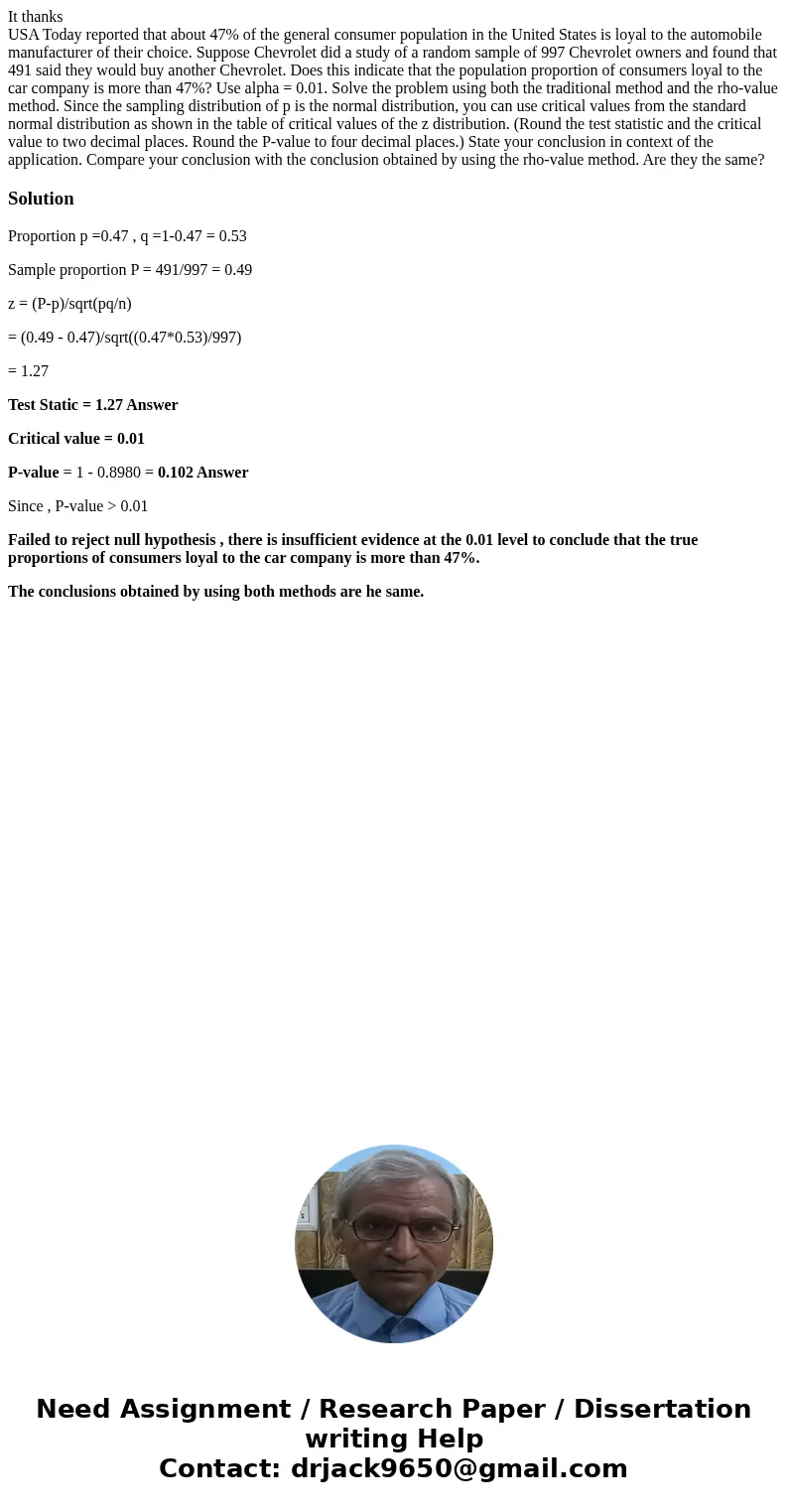 It thanks USA Today reported that about 47% of the general consumer population in the United States is loyal to the automobile manufacturer of their choice. Sup It thanks USA Today reported that about 47% of the general consumer population in the United States is loyal to the automobile manufacturer of their choice. Sup