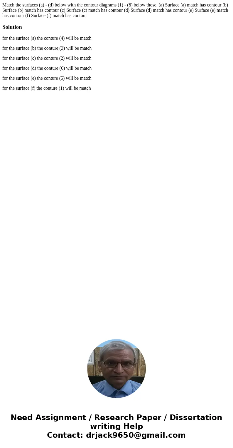 Match the surfaces (a) - (d) below with the contour diagrams (1) - (8) below those. (a) Surface (a) match has contour (b) Surface (b) match has contour (c) Sur  Match the surfaces (a) - (d) below with the contour diagrams (1) - (8) below those. (a) Surface (a) match has contour (b) Surface (b) match has contour (c) Sur