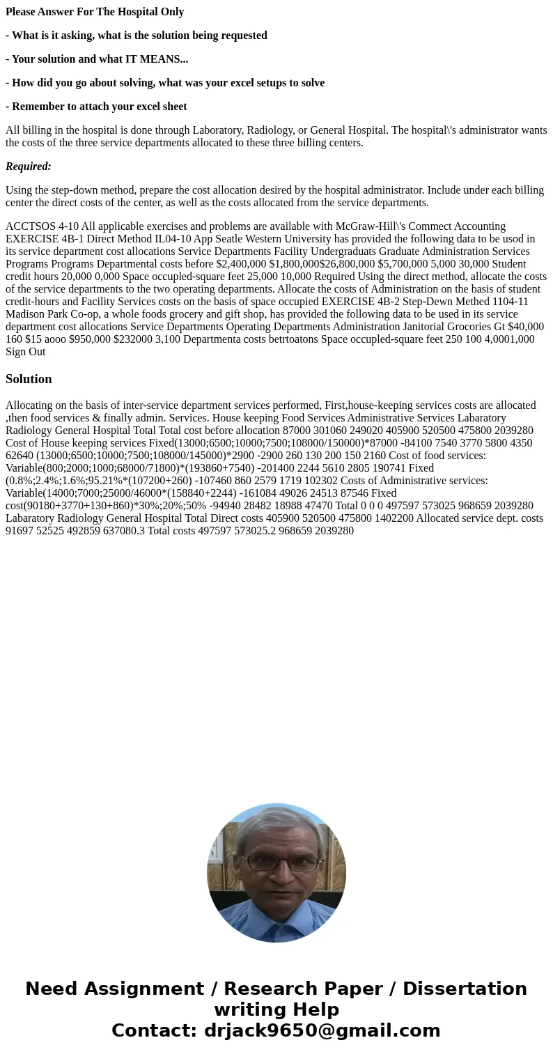 Please Answer For The Hospital Only - What is it asking, what is the solution being requested - Your solution and what IT MEANS... - How did you go about solvin Please Answer For The Hospital Only - What is it asking, what is the solution being requested - Your solution and what IT MEANS... - How did you go about solvin