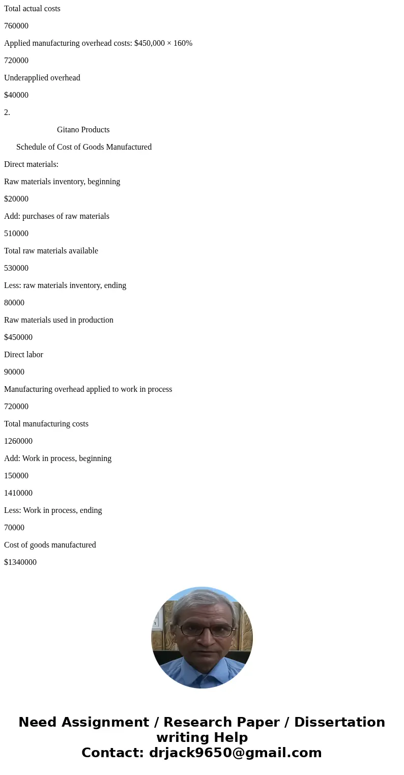 Problem 2-25A Schedule of Cost of Goods Manufactured; Overhead Analysis [LO2-1, LO2-2, LO2-3, LO2-6, LO2-7 Gitano Products operates a job-order costing system   Problem 2-25A Schedule of Cost of Goods Manufactured; Overhead Analysis [LO2-1, LO2-2, LO2-3, LO2-6, LO2-7 Gitano Products operates a job-order costing system