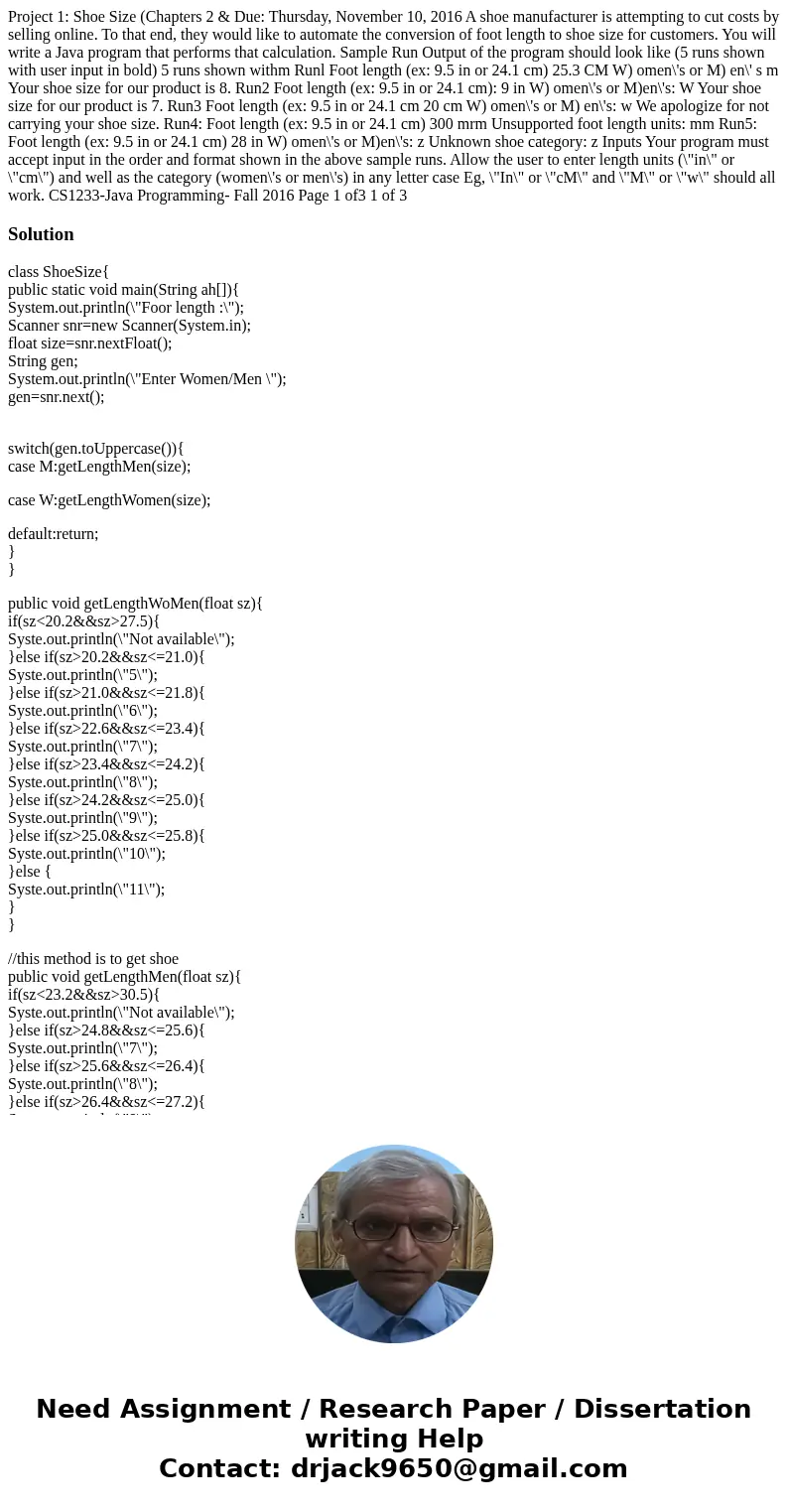 Project 1: Shoe Size (Chapters 2 & Due: Thursday, November 10, 2016 A shoe manufacturer is attempting to cut costs by selling online. To that end, they wou  Project 1: Shoe Size (Chapters 2 & Due: Thursday, November 10, 2016 A shoe manufacturer is attempting to cut costs by selling online. To that end, they wou