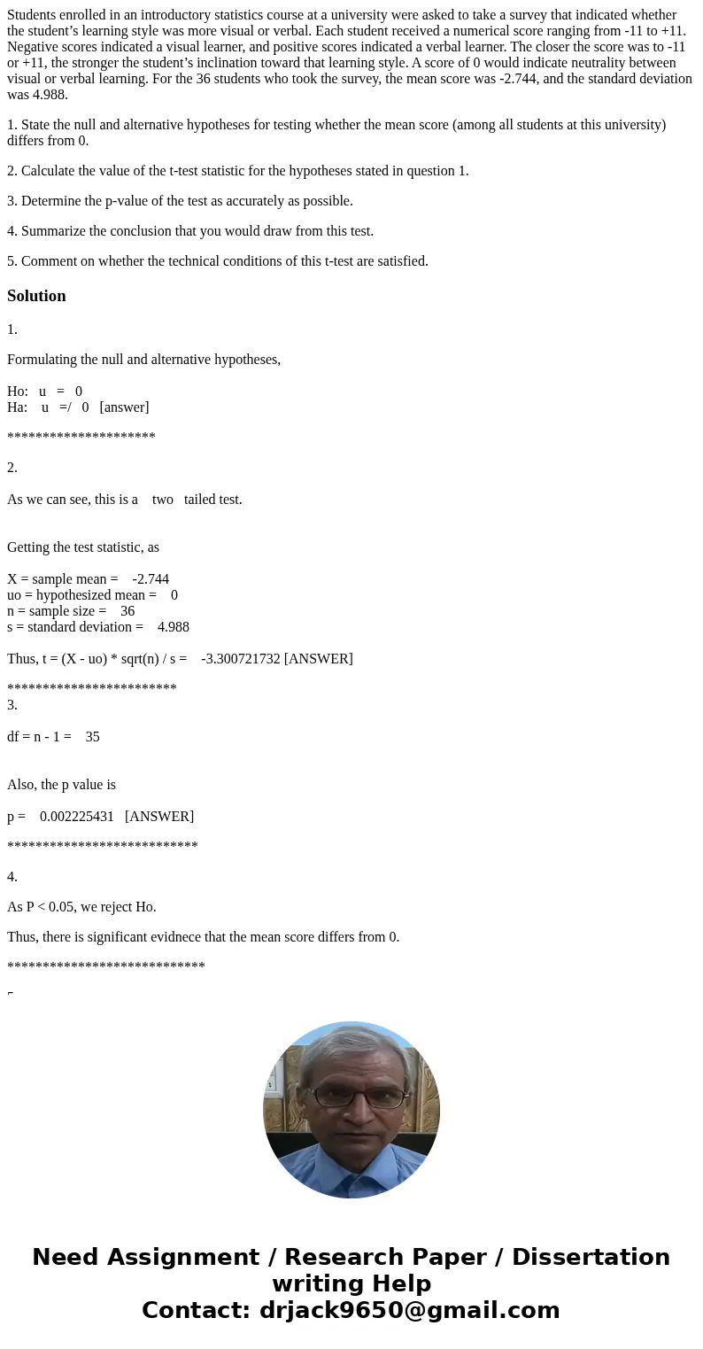 Students enrolled in an introductory statistics course at a university were asked to take a survey that indicated whether the student’s learning style was more  Students enrolled in an introductory statistics course at a university were asked to take a survey that indicated whether the student’s learning style was more