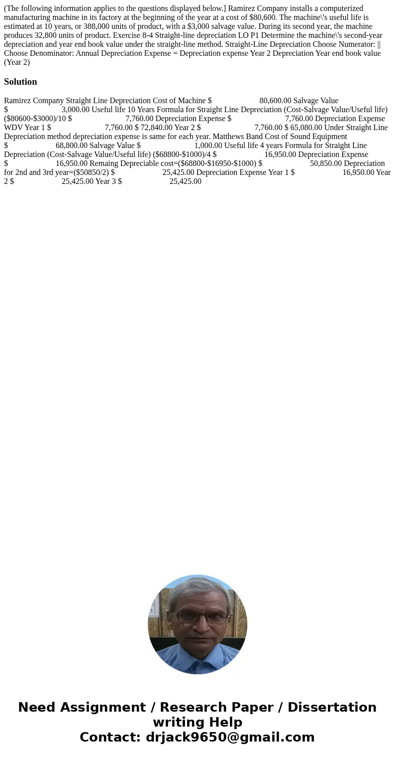  (The following information applies to the questions displayed below.] Ramirez Company installs a computerized manufacturing machine in its factory at the begin