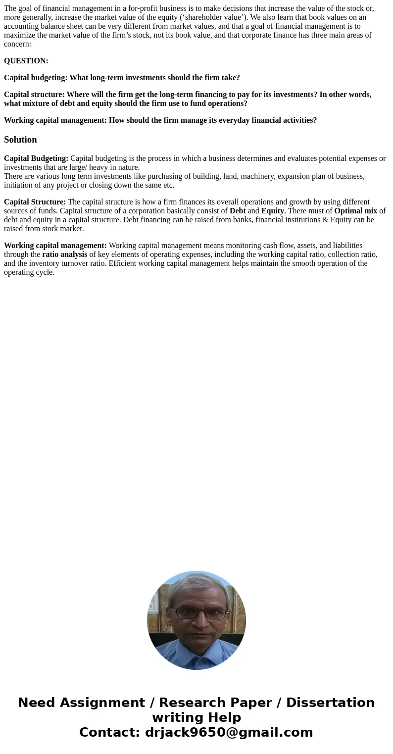 The goal of financial management in a for-profit business is to make decisions that increase the value of the stock or, more generally, increase the market valu The goal of financial management in a for-profit business is to make decisions that increase the value of the stock or, more generally, increase the market valu
