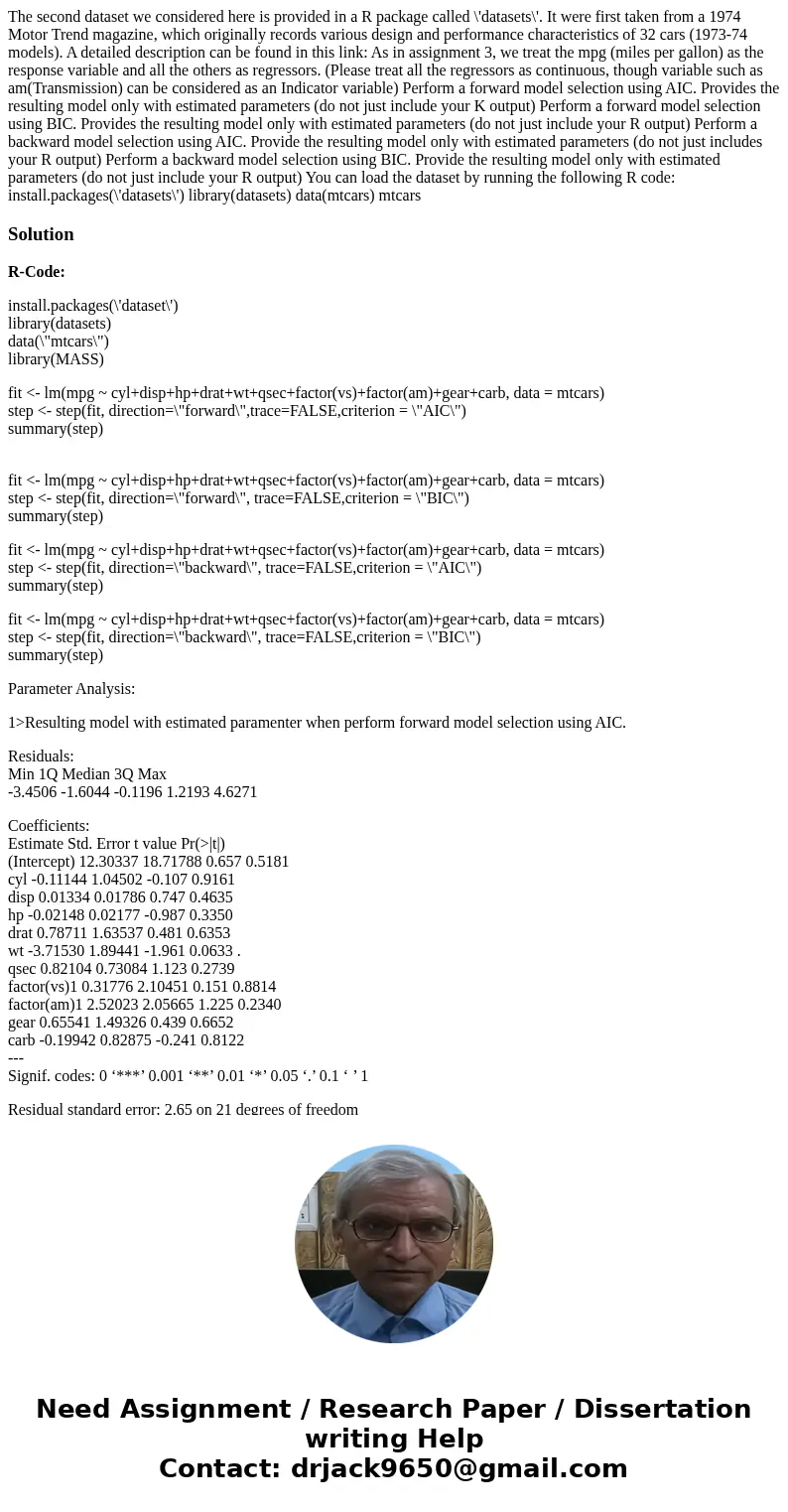 The second dataset we considered here is provided in a R package called \'datasets\'. It were first taken from a 1974 Motor Trend magazine, which originally re  The second dataset we considered here is provided in a R package called \'datasets\'. It were first taken from a 1974 Motor Trend magazine, which originally re
