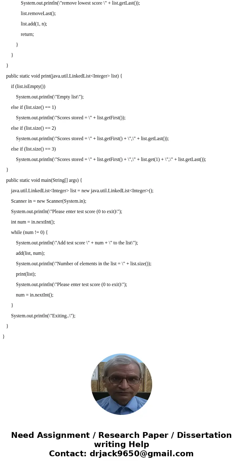  Top Three Test Scores Implement a class that maintains a list of the top three test scores entered on the console. The program should prompt the user for a num
