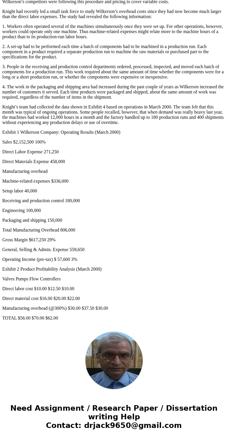 Wilkerson Case Prepare a table ( per unit and in total) showing sales, direct labor expenses, material expenses, machine expenses overhead, setup labor overhead Wilkerson Case Prepare a table ( per unit and in total) showing sales, direct labor expenses, material expenses, machine expenses overhead, setup labor overhead
