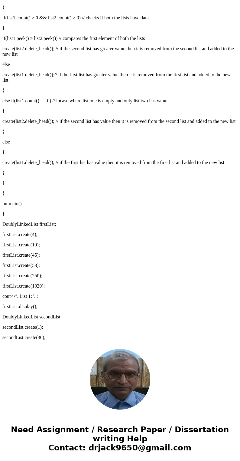  Write a function to merge two doubly linked lists. The input lists have their elements in sorted order, from lowest to highest. The output list should also be 