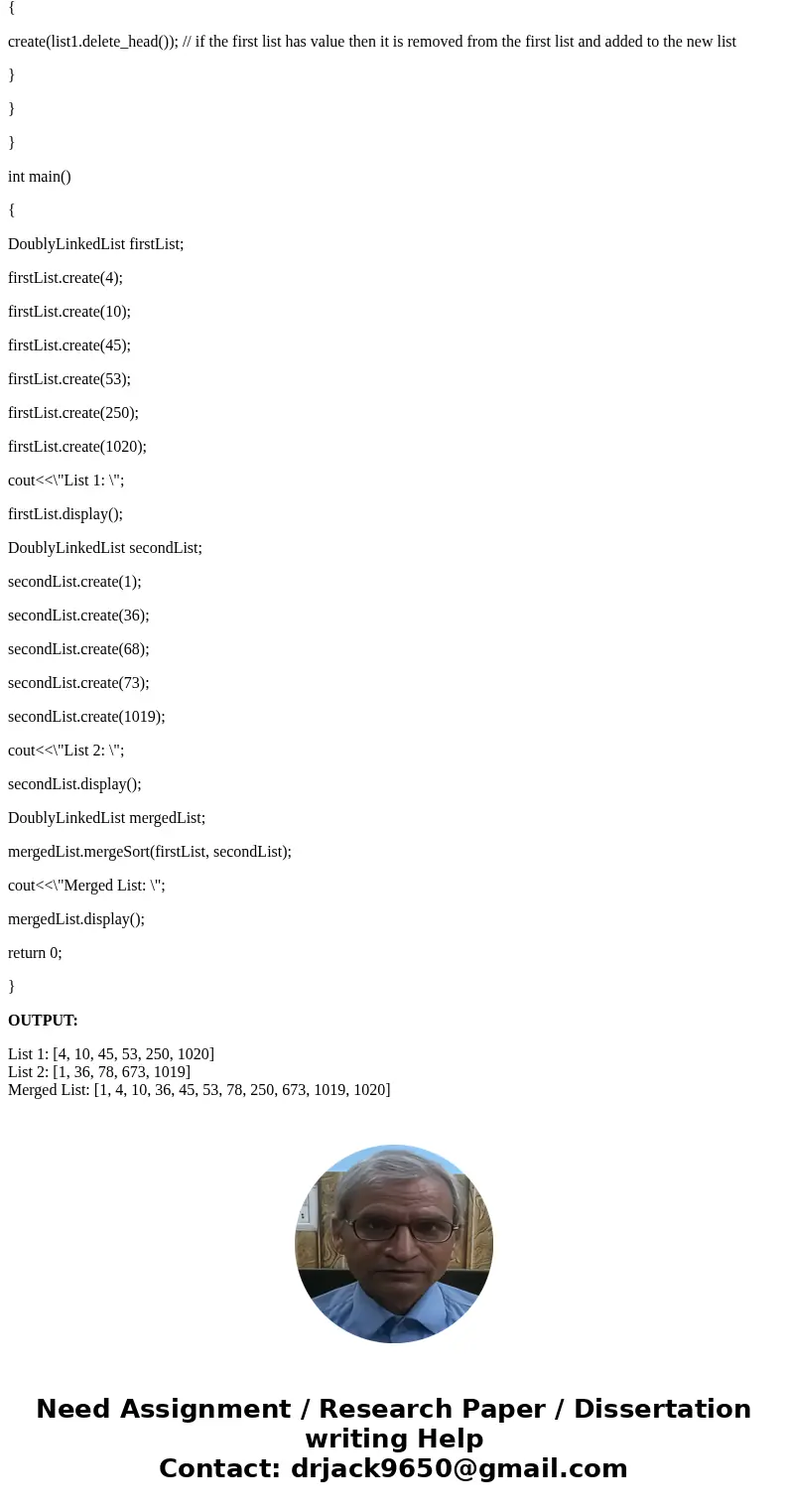  Write a function to merge two doubly linked lists. The input lists have their elements in sorted order, from lowest to highest. The output list should also be 