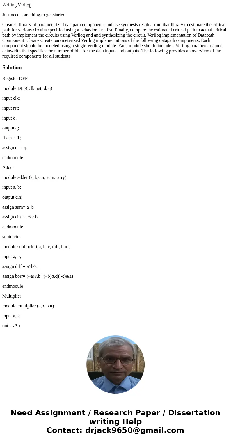 Writing Verilog Just need something to get started. Create a library of parameterized datapath components and use synthesis results from that library to estimat