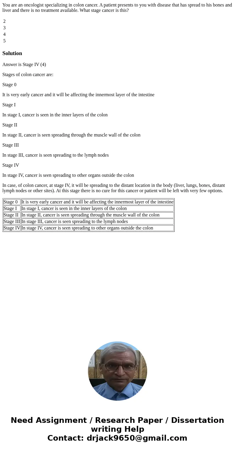 You are an oncologist specializing in colon cancer. A patient presents to you with disease that has spread to his bones and liver and there is no treatment avai