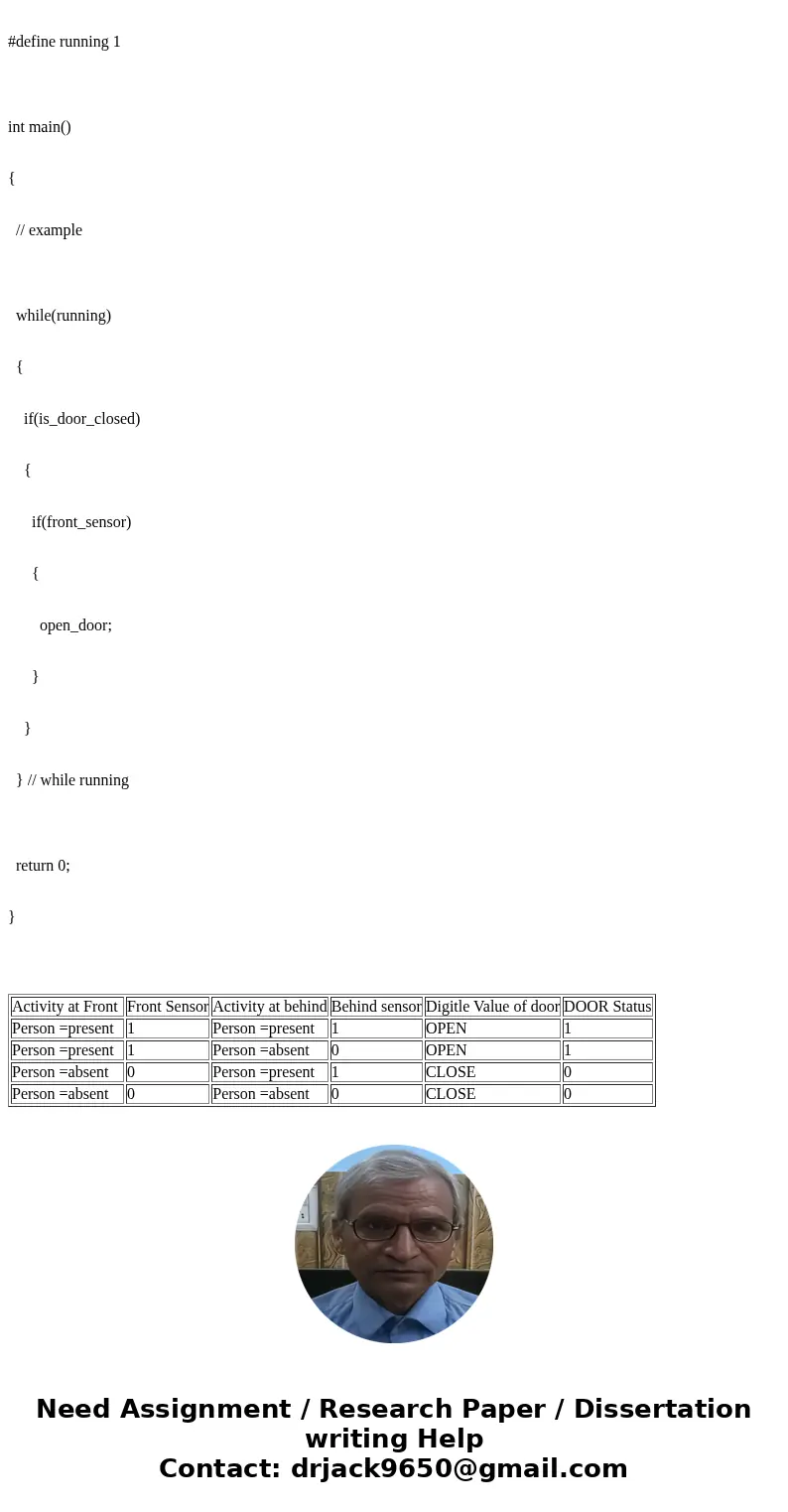 1. An automatic door at a store has a sensor in front (A1) and behind (A0). The door opens (B0=1) when a person approaches from the front, and stays open as lon