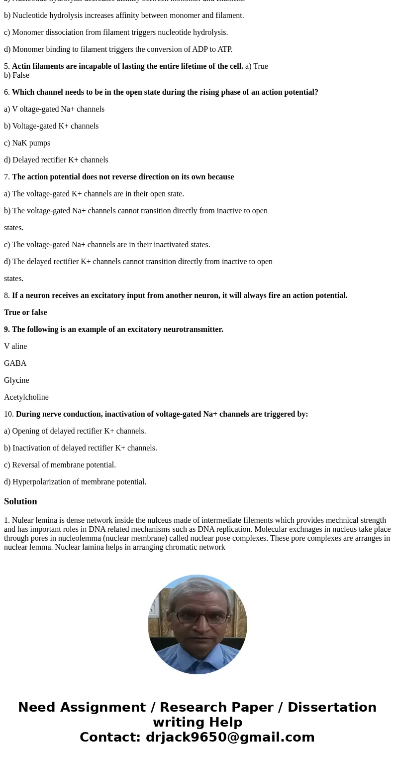 1. Nuclear lamina is: A type of actin filament. A type of intermediate filament. Refers to the microtubule present inside the nucleus. Refers to the microtubule