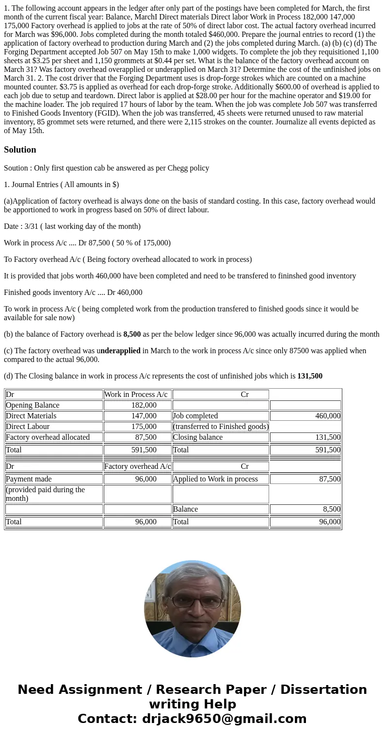  1. The following account appears in the ledger after only part of the postings have been completed for March, the first month of the current fiscal year: Balan