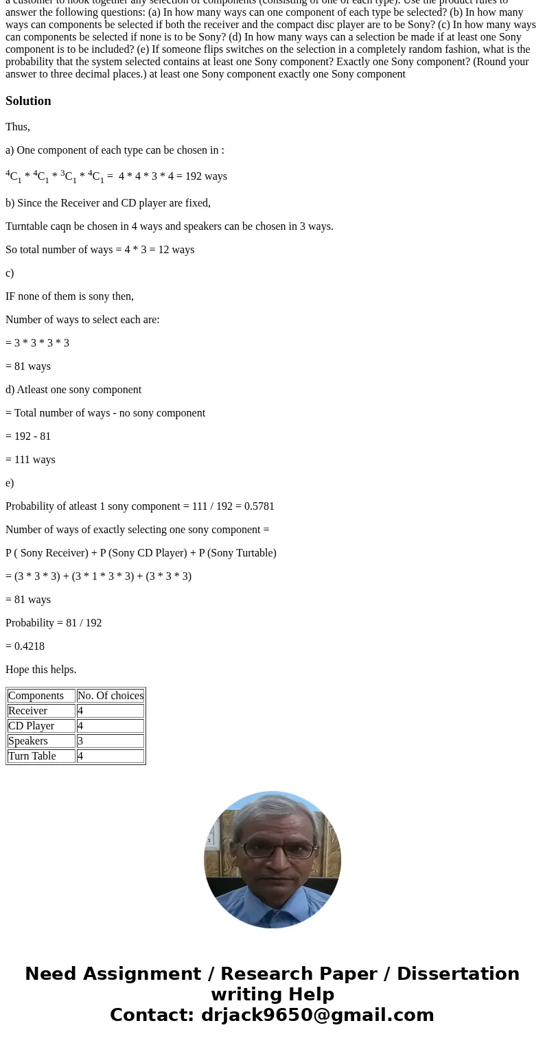 A stereo store is offering a special price on a complete set of components (receiver, compact disc player, speakers, turntable). A purchaser is offered a choic  A stereo store is offering a special price on a complete set of components (receiver, compact disc player, speakers, turntable). A purchaser is offered a choic