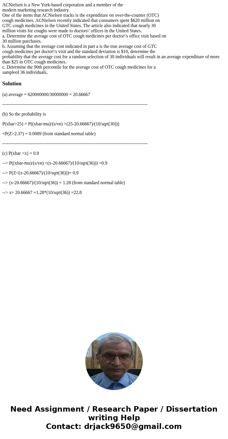 ACNielsen is a New York-based corporation and a member of the modern marketing research industry. One of the items that ACNielsen tracks is the expenditure on o