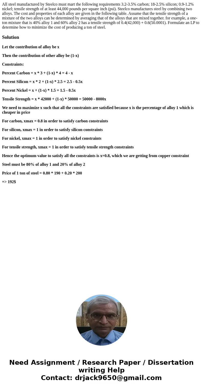 All steel manufactured by Steelco must mart the following requirements 3.2-3.5% carbon; 18-2.5% silicon; 0.9-1.2% nickel; tensile strength of at least 44,000 p  All steel manufactured by Steelco must mart the following requirements 3.2-3.5% carbon; 18-2.5% silicon; 0.9-1.2% nickel; tensile strength of at least 44,000 p