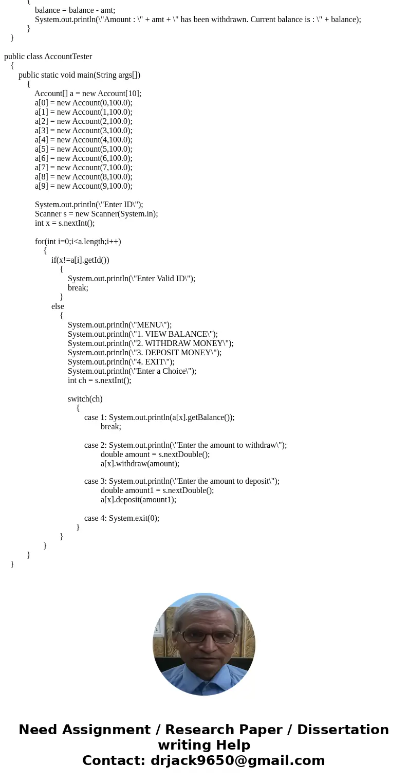 Can someone help me create the following account class please / this is to be done using a java class file on Netbeans 8.1 Question 4 (5 marks) Design a class n