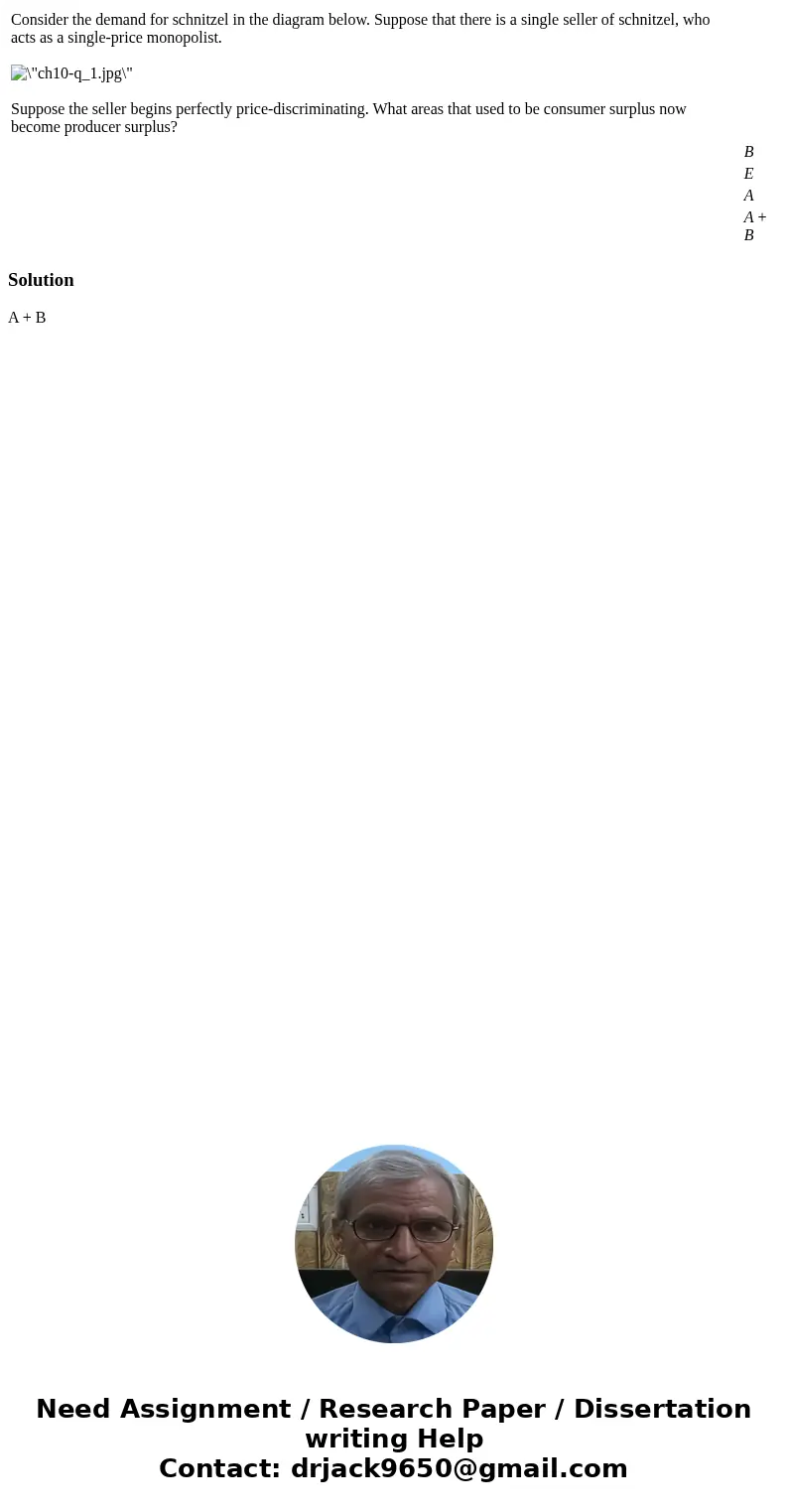  Consider the demand for schnitzel in the diagram below. Suppose that there is a single seller of schnitzel, who acts as a single-price monopolist. Suppose the 