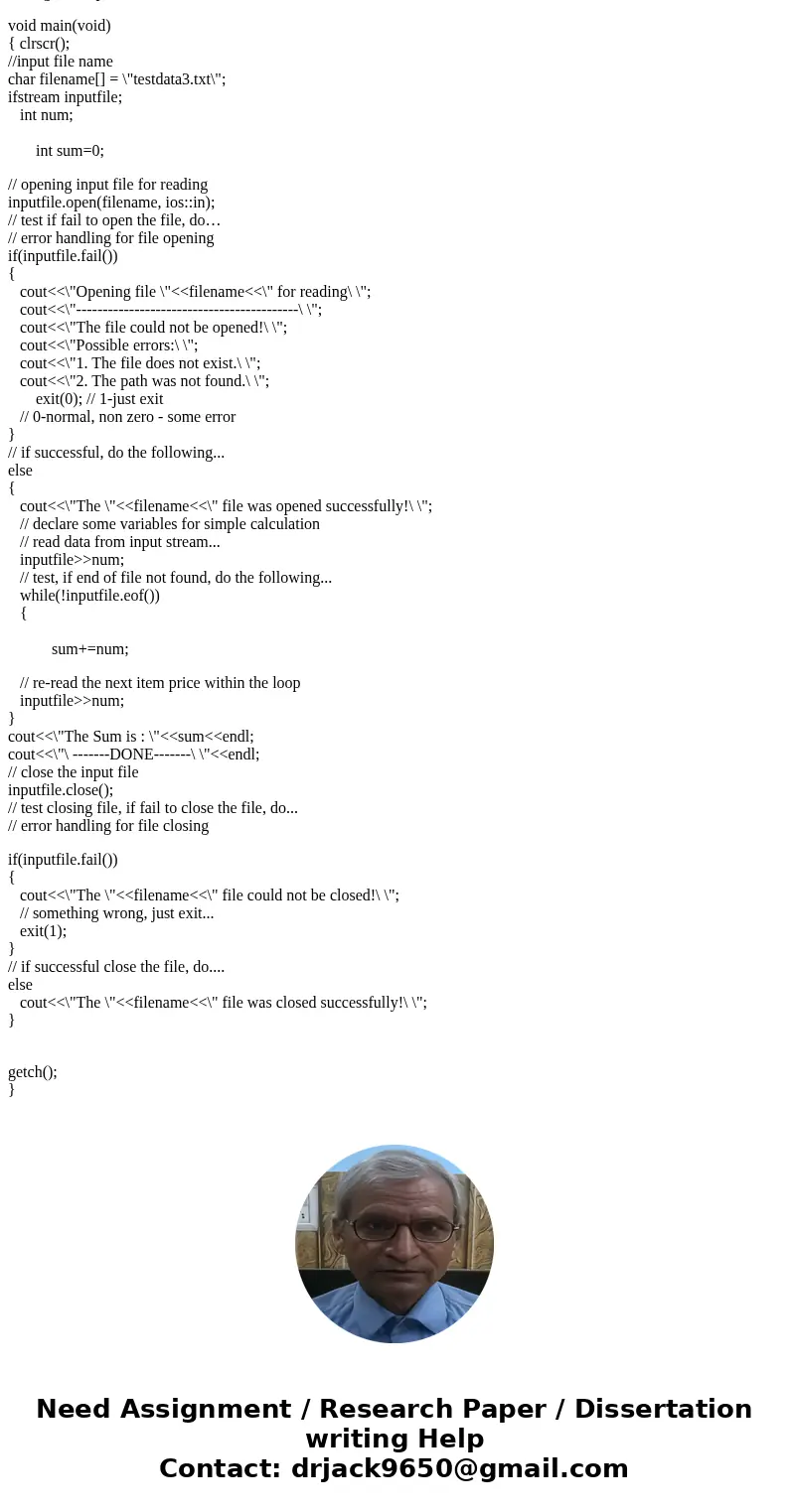  Create a file and call it testdata3. The file should contain an unknown number of integer values. Write a program that will read in these numbers until end of 