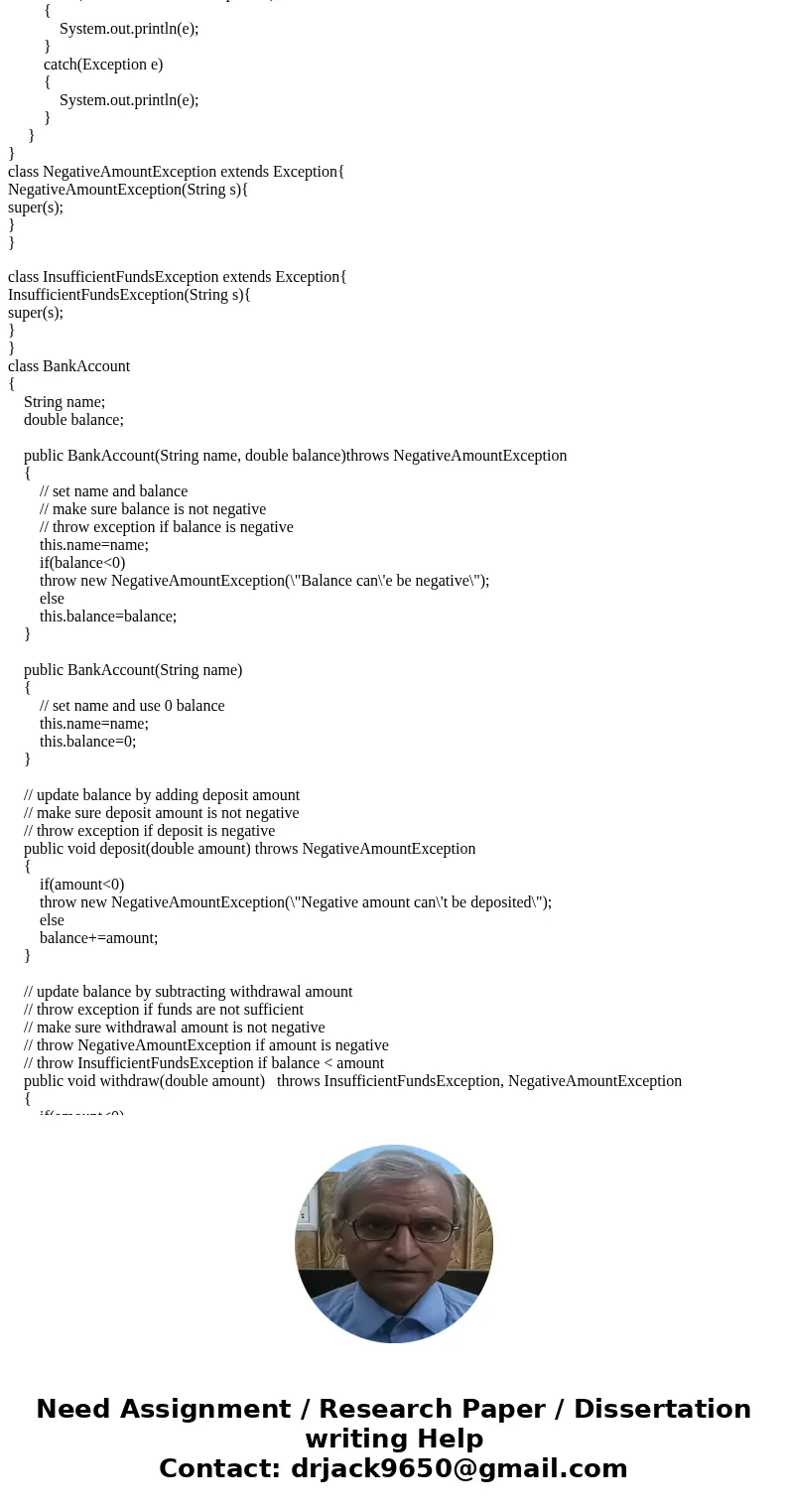 For new Java Program #7 create a class called BankAccount. The BankAccount class should contain a String to store the customer name and a double to store the ac
