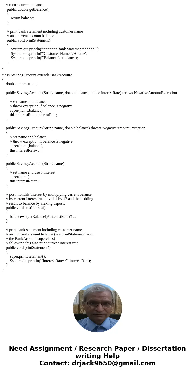 For new Java Program #7 create a class called BankAccount. The BankAccount class should contain a String to store the customer name and a double to store the ac