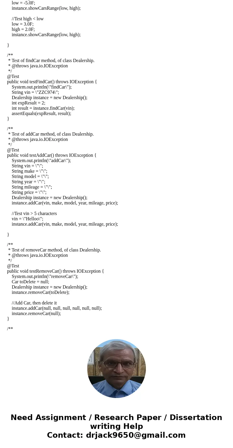 Goal: The goal of this assignment is to help students understand the use of JUnit to test Java code. Description: In this assignment you will create a set of un