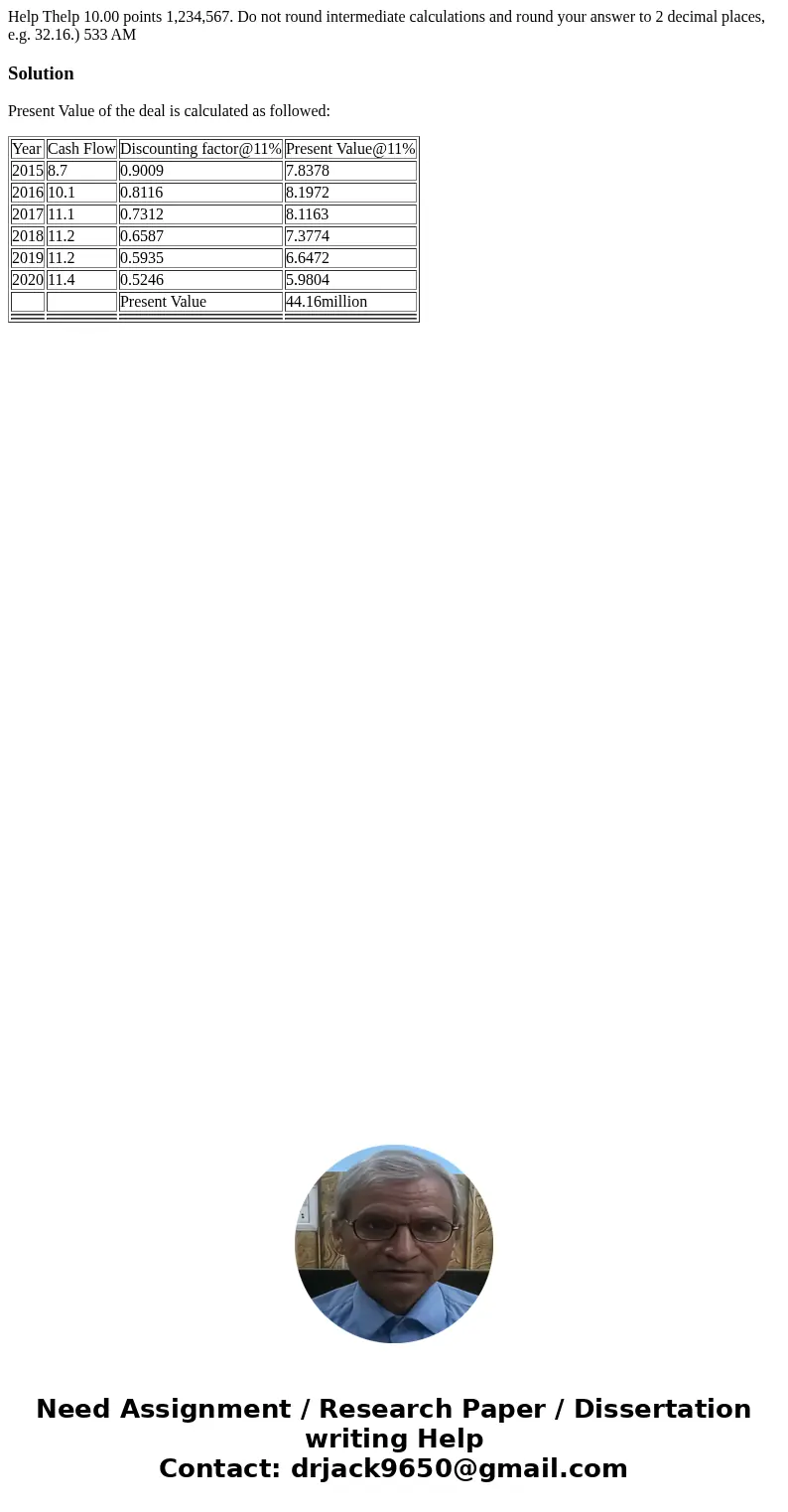 Help Thelp 10.00 points 1,234,567. Do not round intermediate calculations and round your answer to 2 decimal places, e.g. 32.16.) 533 AM SolutionPresent Value   Help Thelp 10.00 points 1,234,567. Do not round intermediate calculations and round your answer to 2 decimal places, e.g. 32.16.) 533 AM SolutionPresent Value